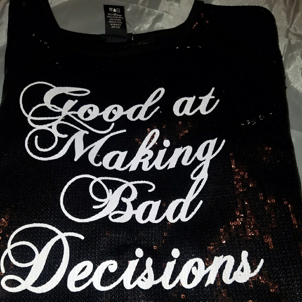 NWT Med Good at Making Bad Decisions Sequin Shirt